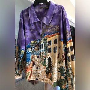 FRENCH POSTCARDS Purple Scenic Caffe Sul Mare Jacket  Size 2X
